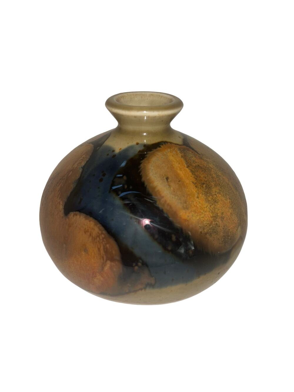 Handmade Drip Glaze Small Bud Vase Art Pottery Signed 3” Tall Boho Decor